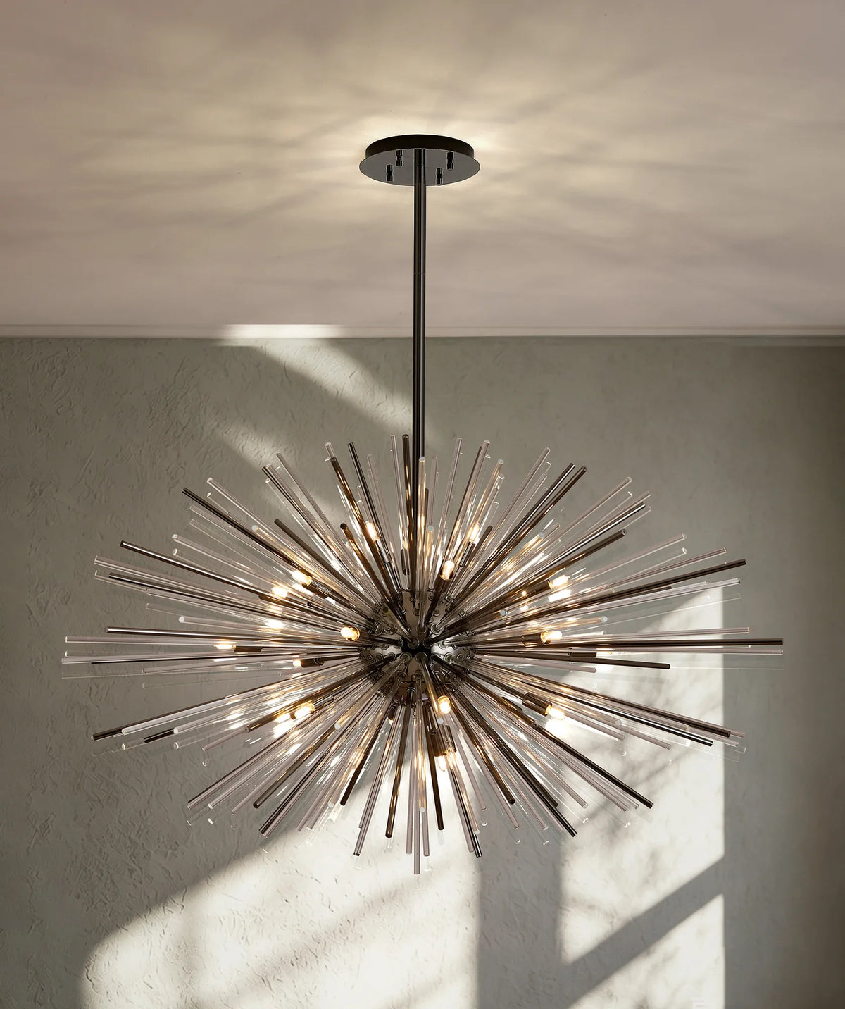Fabula Kempton Sputnik Glass Rod Horizontal Oval Pendant Light – 112 cm – Black Chrome & Clear