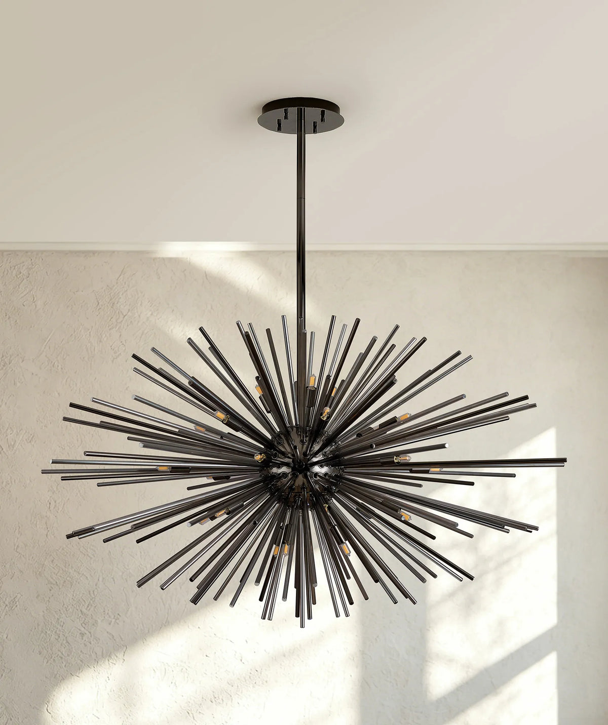 Fabula Kempton Sputnik Glass Rod Horizontal Oval Pendant Light – 112 cm – Black Chrome & Smoke