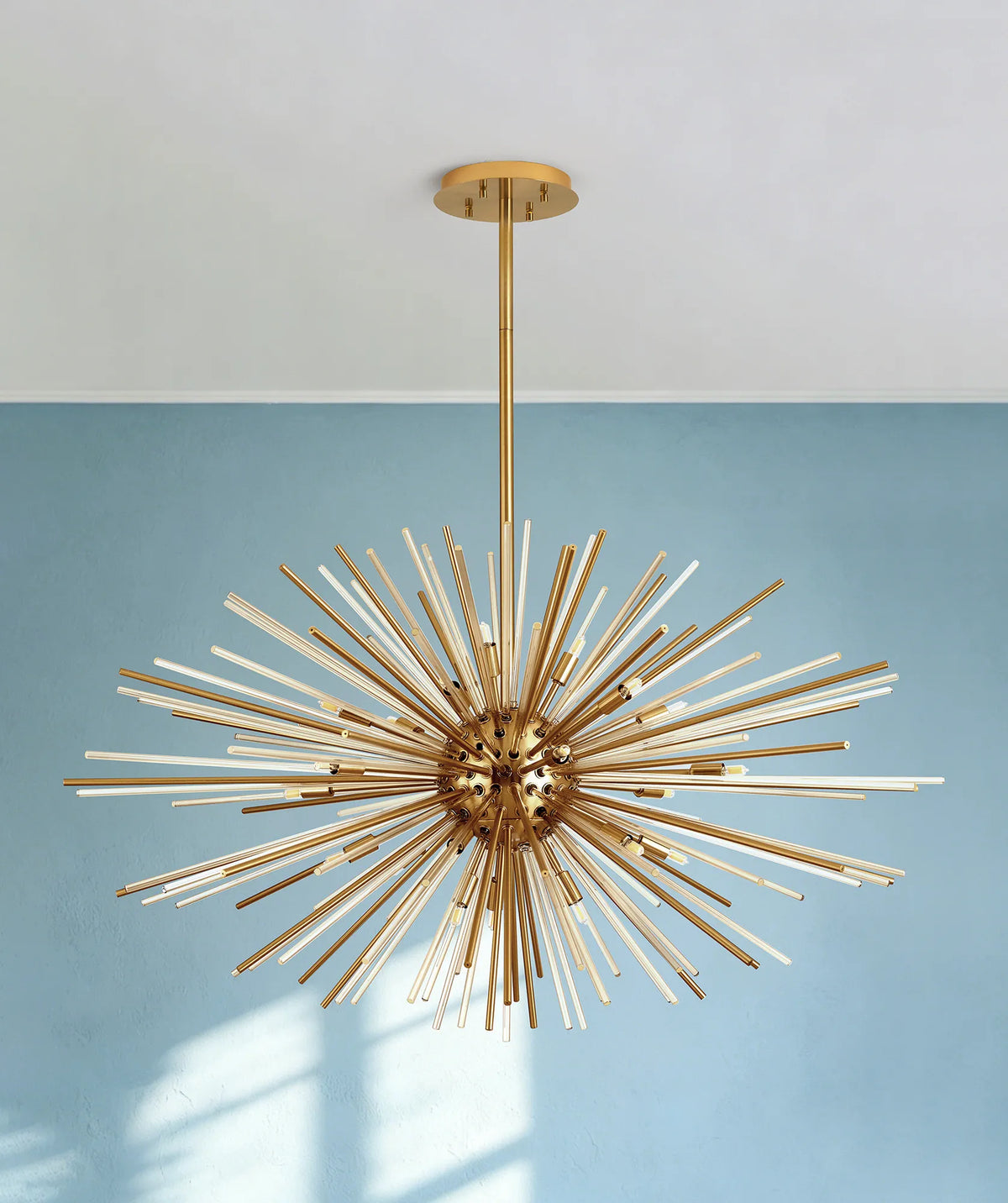 Fabula Kempton Sputnik Glass Rod Horizontal Oval Pendant Light – 112 cm – Brass & Cognac