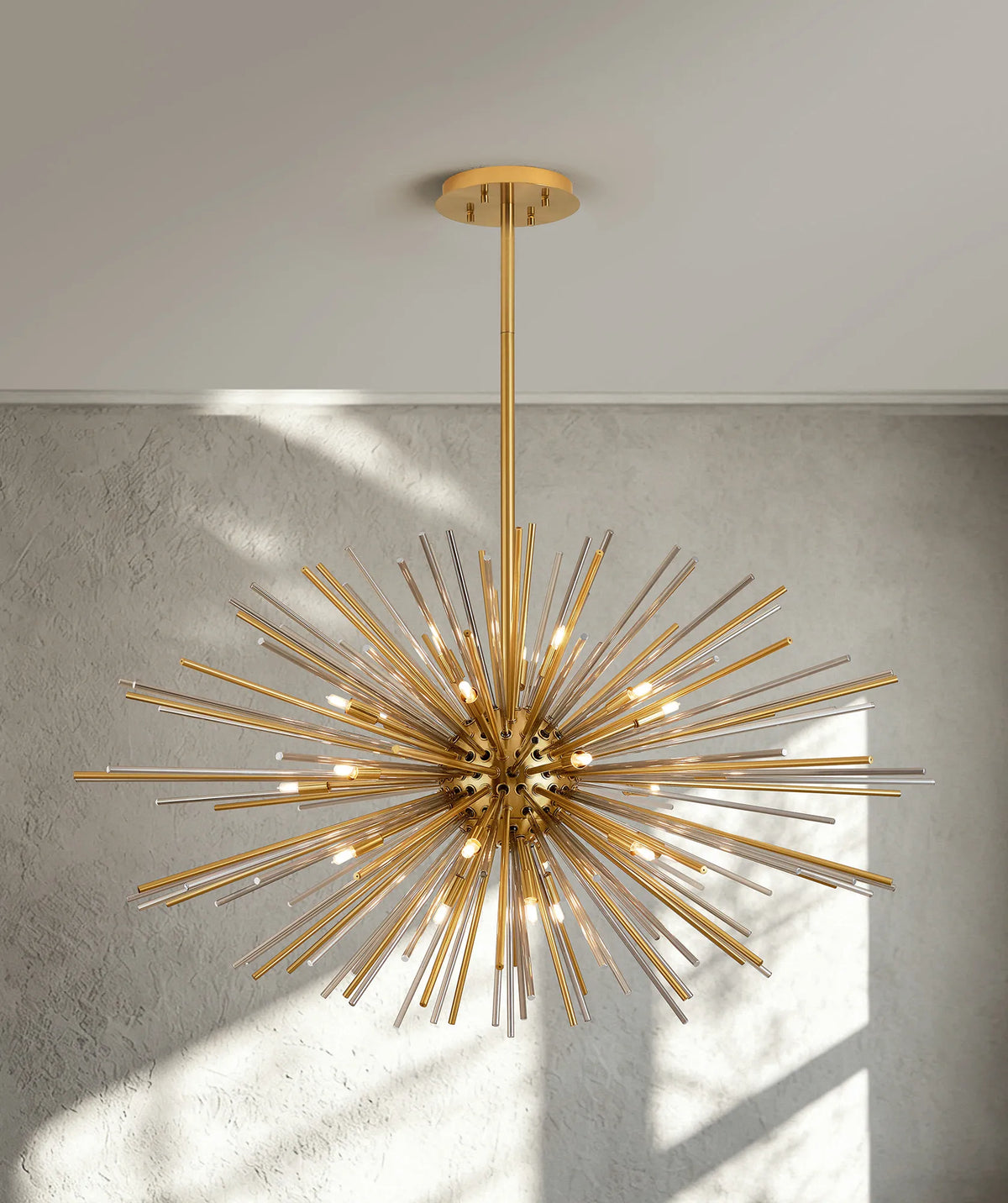 Fabula Kempton Sputnik Glass Rod Horizontal Oval Pendant Light – 112 cm – Brass & Smoke