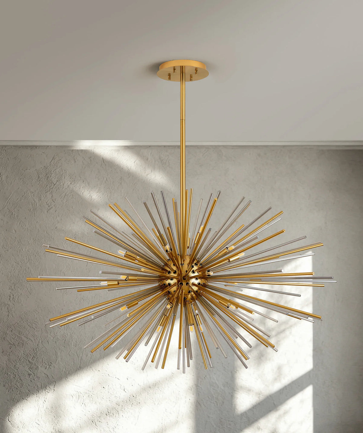 Fabula Kempton Sputnik Glass Rod Horizontal Oval Pendant Light – 112 cm – Brass & Smoke