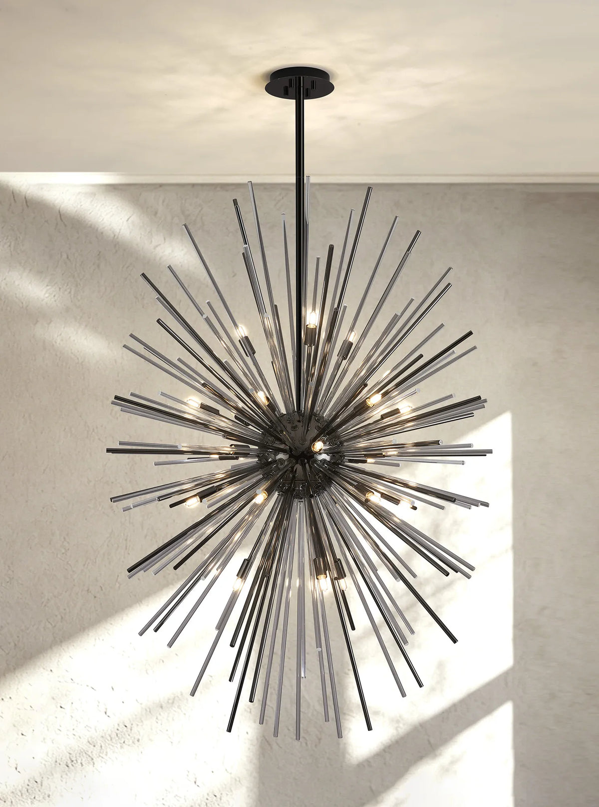 Fabula Kempton Sputnik Glass Rod Vertical Oval Pendant Light – 75 cm – Black Chrome & Clear