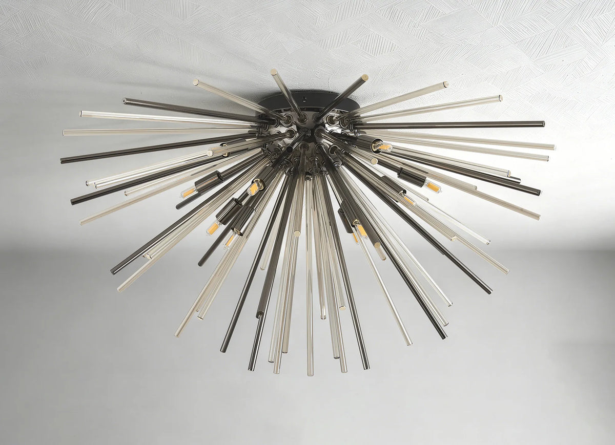 Fabula Kempton Sputnik Glass Rod Glass Rod Flush Ceiling Light – 75 cm – Black Chrome & Cognac