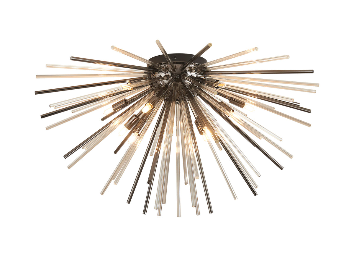 Fabula Kempton Sputnik Glass Rod Glass Rod Flush Ceiling Light – 75 cm – Black Chrome & Cognac 75 cm