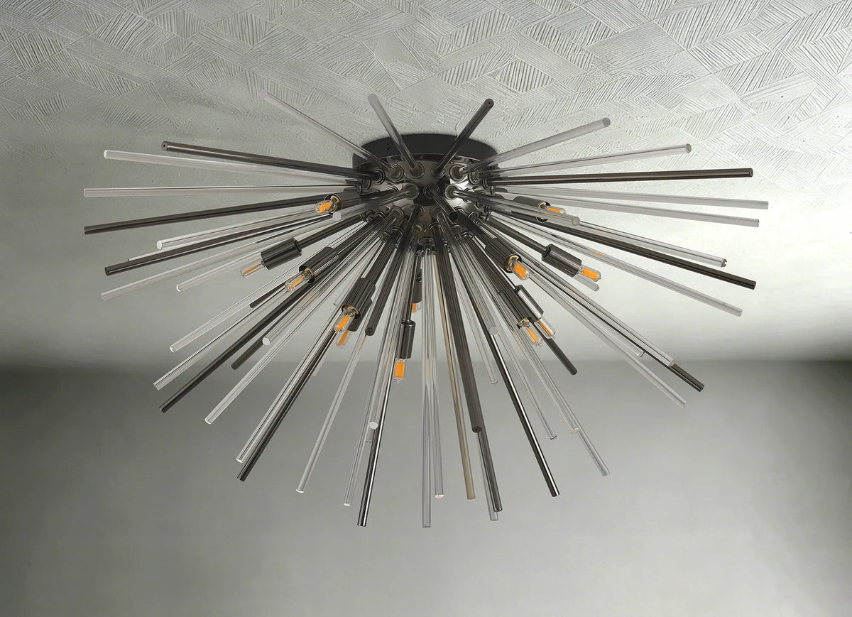 Fabula Kempton Sputnik Glass Rod Glass Rod Flush Ceiling Light – 75 cm – Black Chrome & Clear