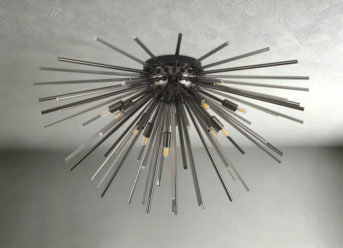Fabula Kempton Sputnik Glass Rod Glass Rod Flush Ceiling Light – 75 cm – Black Chrome & Smoke