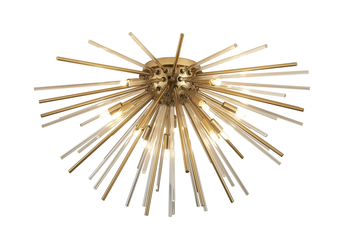 Fabula Kempton Sputnik Glass Rod Glass Rod Flush Ceiling Light – 75 cm – Brass & Cognac 75 cm