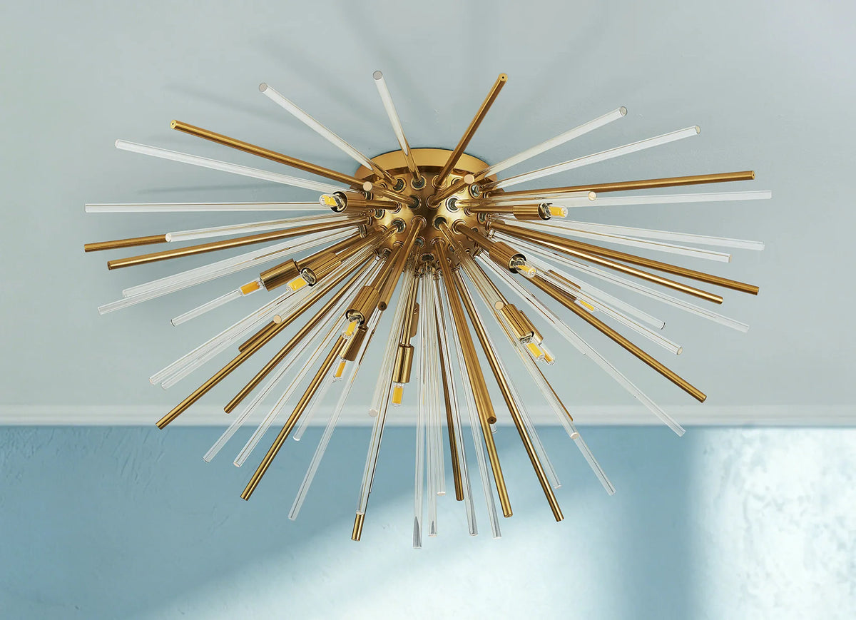 Fabula Kempton Sputnik Glass Rod Glass Rod Flush Ceiling Light – 75 cm – Brass & Clear