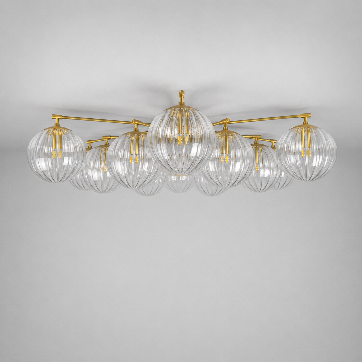 Schwung Orion Round 12 Light Chandelier/Flush - Dries Ribbon Glass