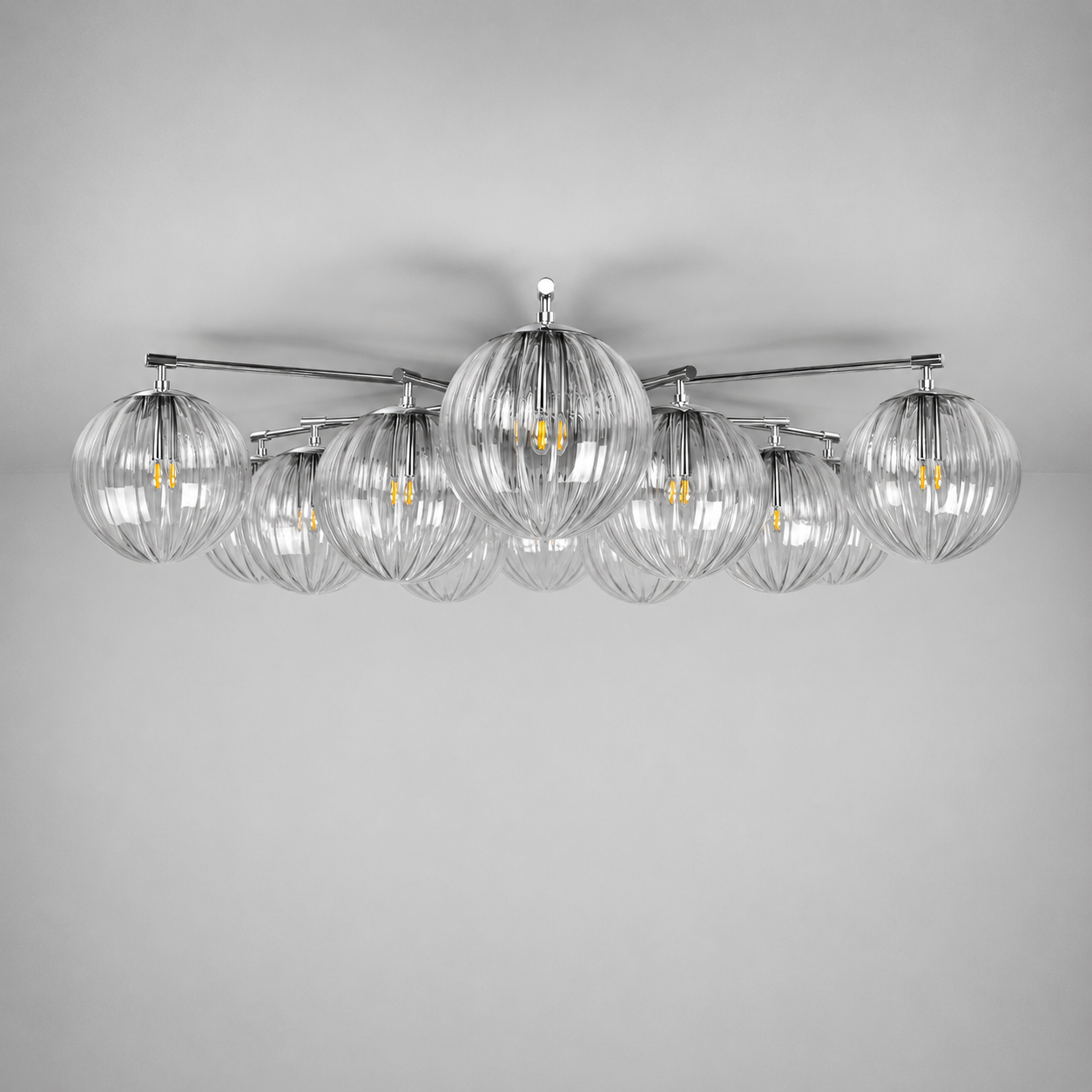 Schwung Orion Round 12 Light Chandelier/Flush - Dries Ribbon Glass