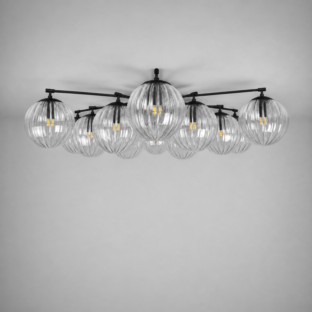 Schwung Orion Round 12 Light Chandelier/Flush - Dries Ribbon Glass