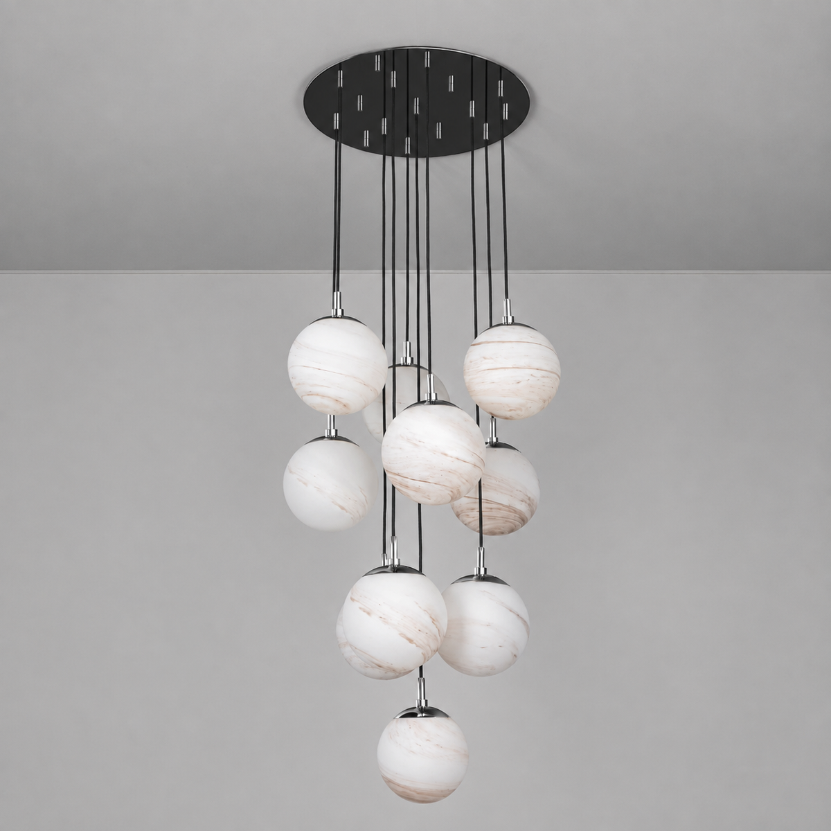 Schwung Globe Cluster 10 Light Chandelier - Marble Glass