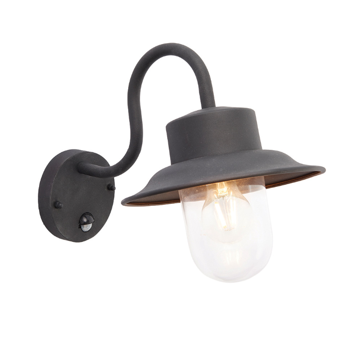 Endon Chesham Pir Single Light Wall Light - Textured Black & Clear Glass