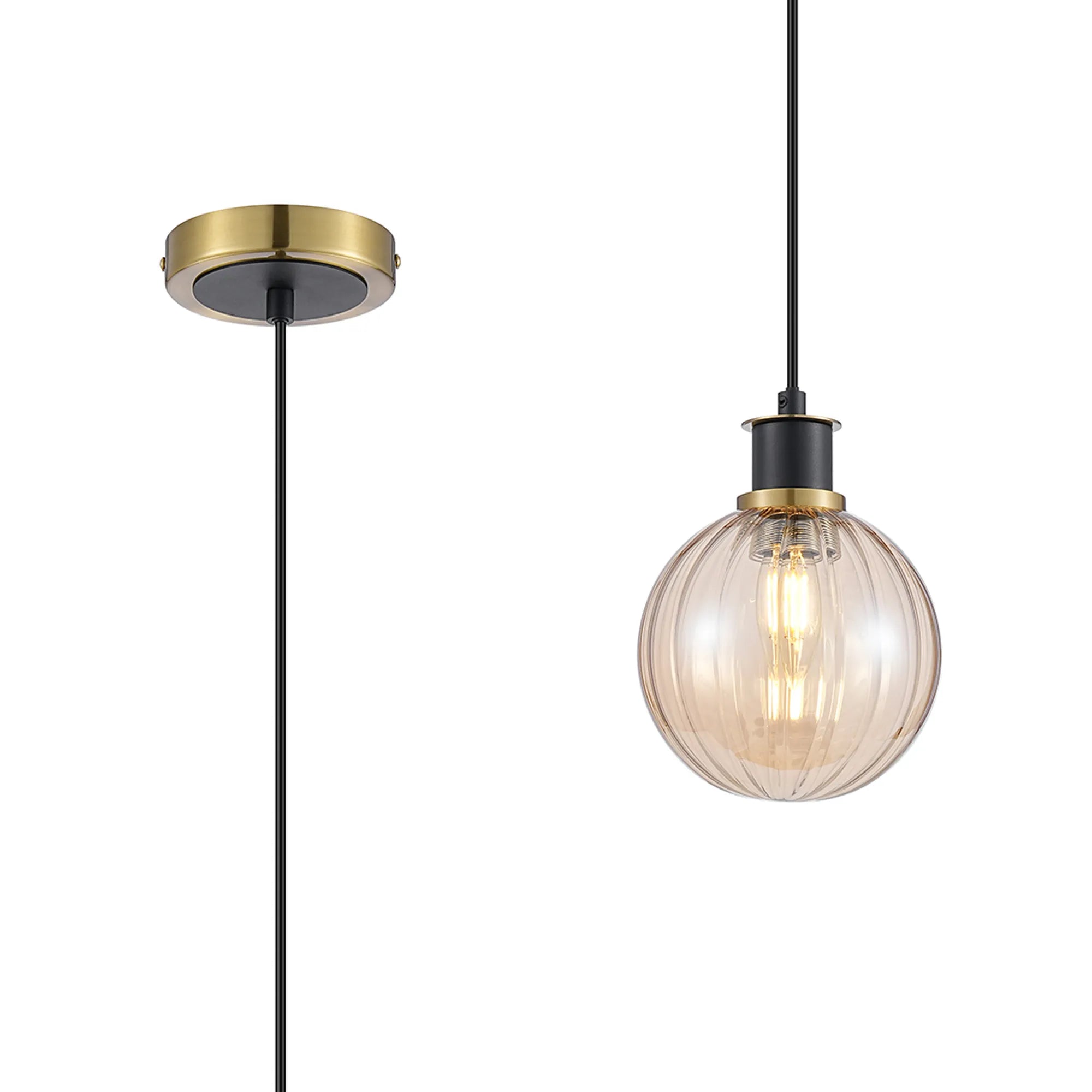 Sycamore Pendant with 15cm Round Segment Glass Shade - Brass, Amber Plated & Satin Black