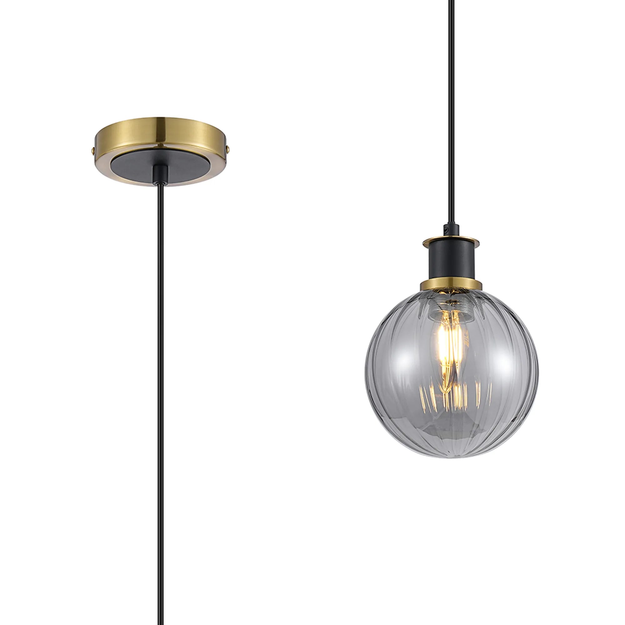 Sycamore Pendant with 15cm Round Segment Glass Shade - Brass, Smoke Plated & Satin Black