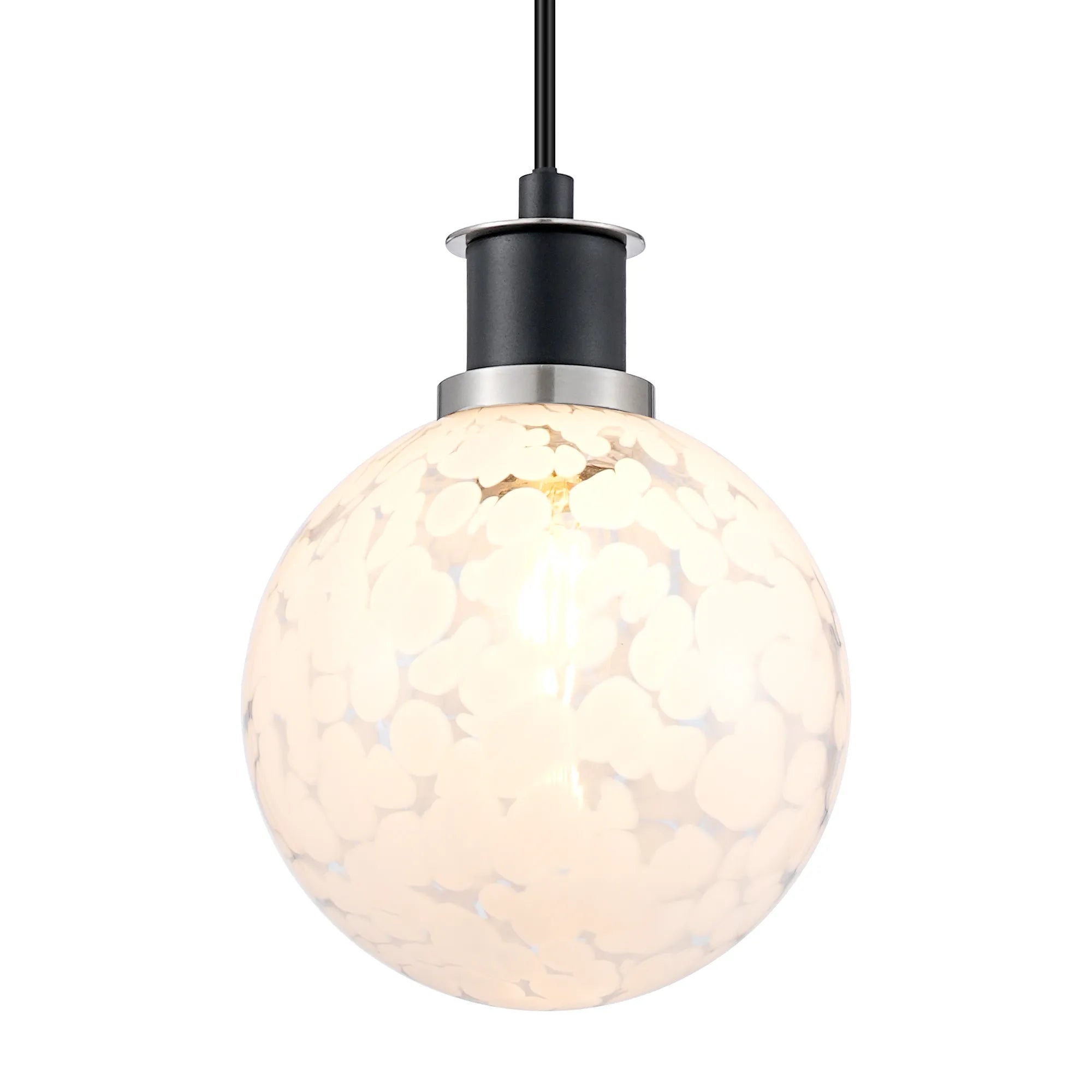 Sycamore Pendant with 15cm Round Speckled Glass Shade - Satin Nickel, White & Satin Black
