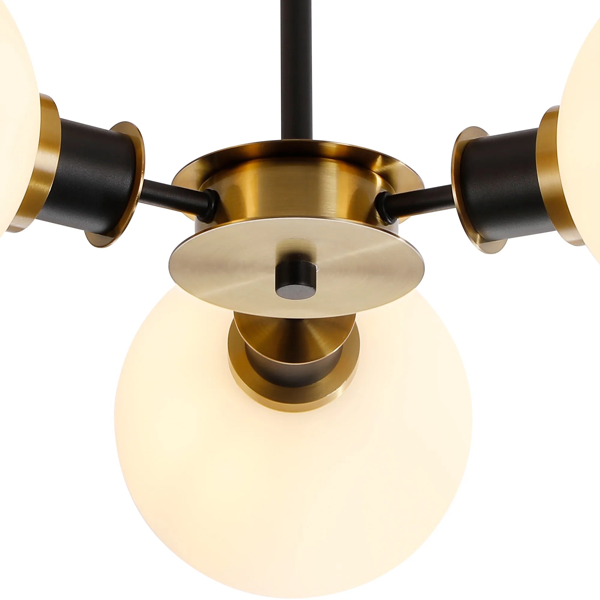 Sycamore Semi Ceiliing 3 Light with 15cm Round Glass Shade - Brass, Opal & Satin Black