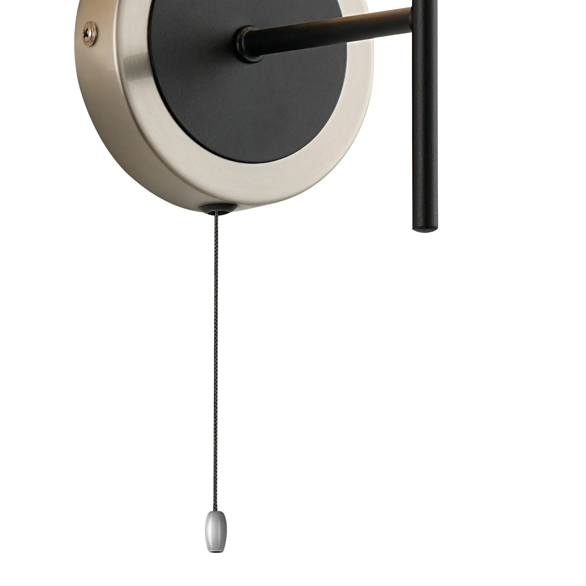 Sycamore Switched Wall Light with 15cm Round Textured Melting Glass Shade - Satin Nickel, Clear & Satin Black
