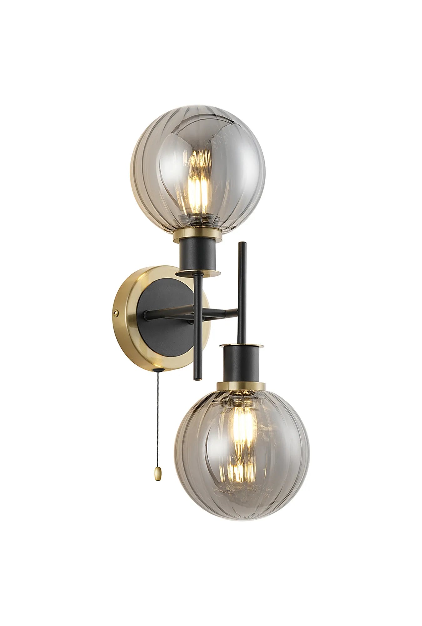 Sycamore Switched Wall Light 2 Light with 15cm Round Segment Glass Shade - Brass, Smoke Plated & Satin Black