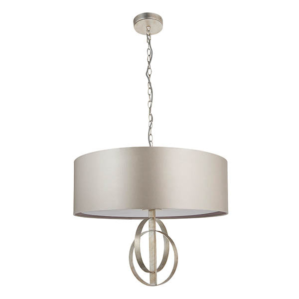 Utopia Interlink 5 Light Pendant - Antique Silver Leaf With Mink Shade - 70cm Diameter