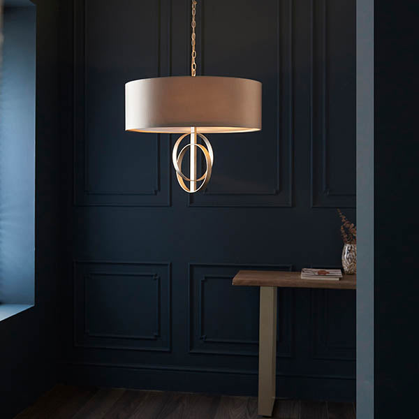 Utopia Interlink 5 Light Pendant - Antique Silver Leaf With Mink Shade - 70cm Diameter