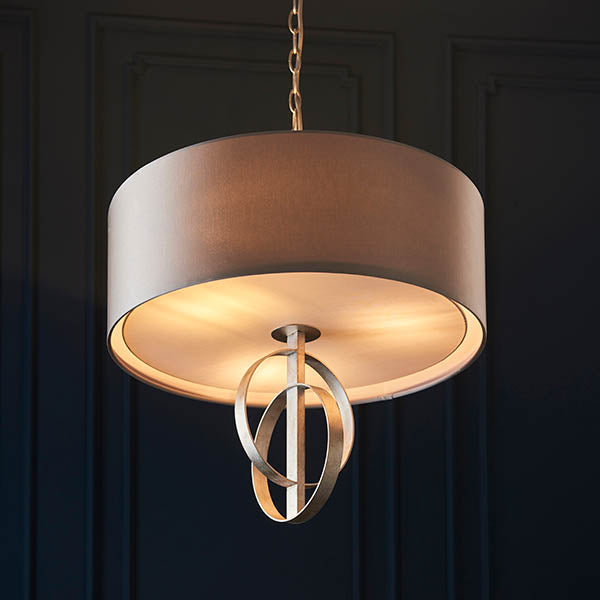 Utopia Interlink 5 Light Pendant - Antique Silver Leaf With Mink Shade - 70cm Diameter