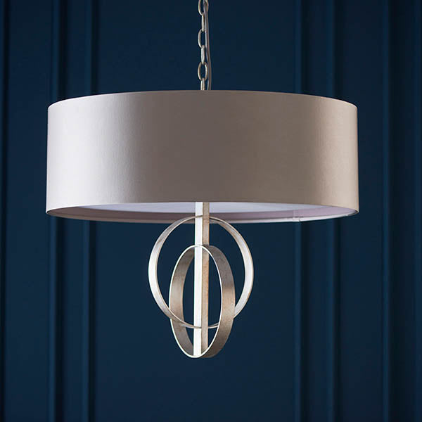 Utopia Interlink 5 Light Pendant - Antique Silver Leaf With Mink Shade - 70cm Diameter