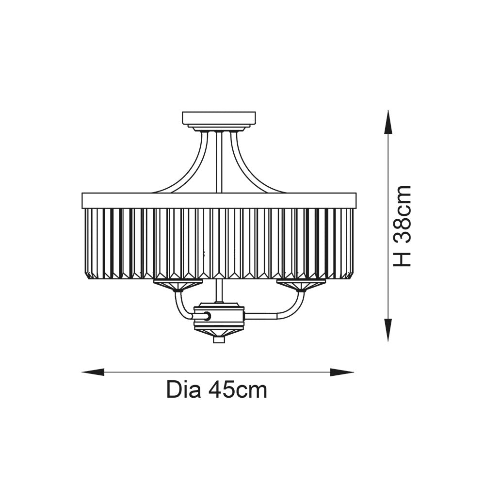 Utopia Martini 3 Light Semi Flush Fitting - Antique Brass & Clear Cut Glass