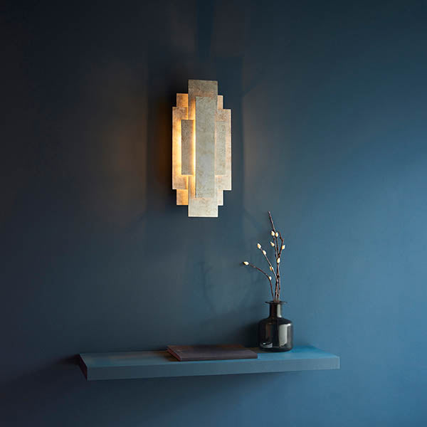 Utopia Overlay 2 Light Wall Light - Antique Silver Leaf