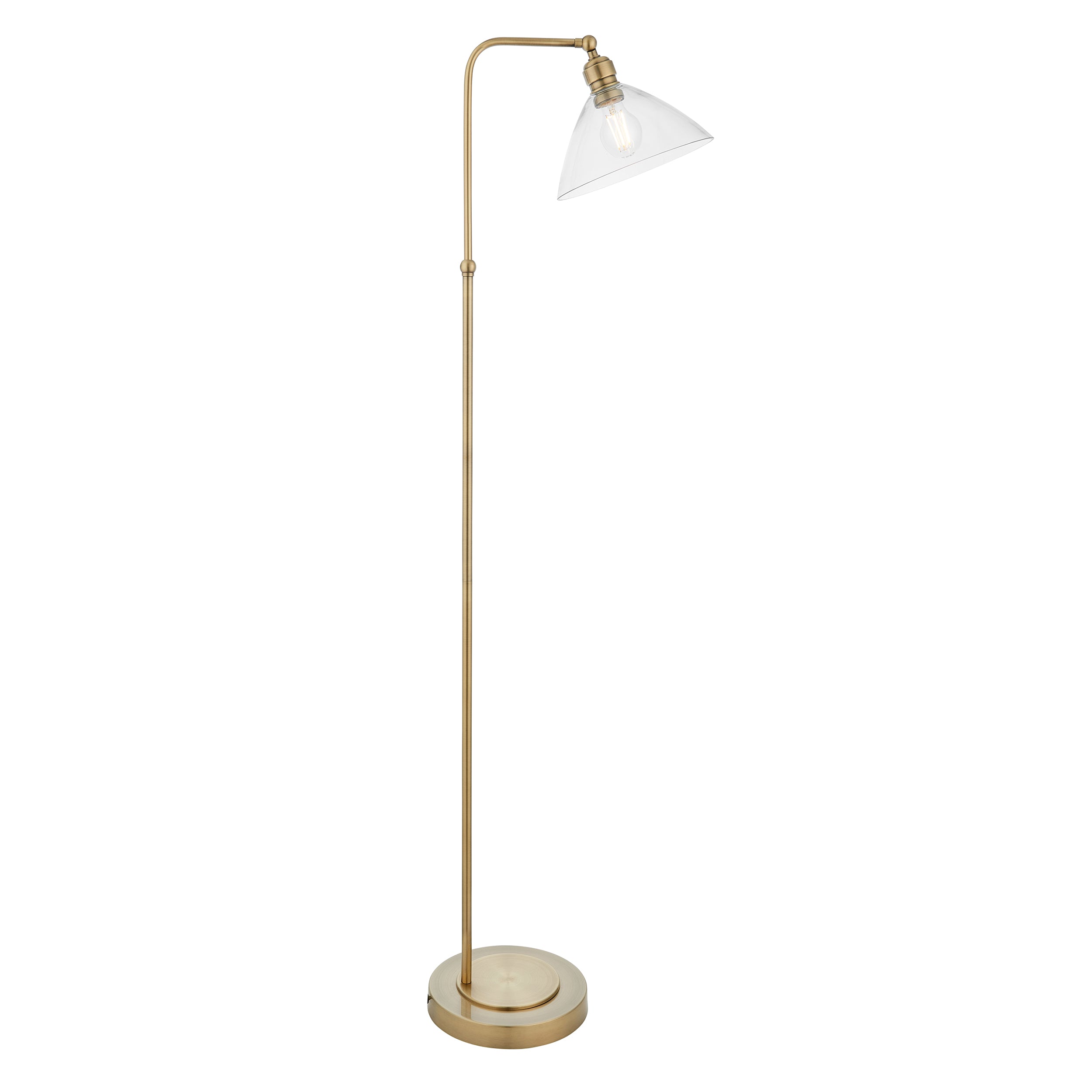 Utopia Diner Single Floor Lamp - Antique Brass & Clear Glass