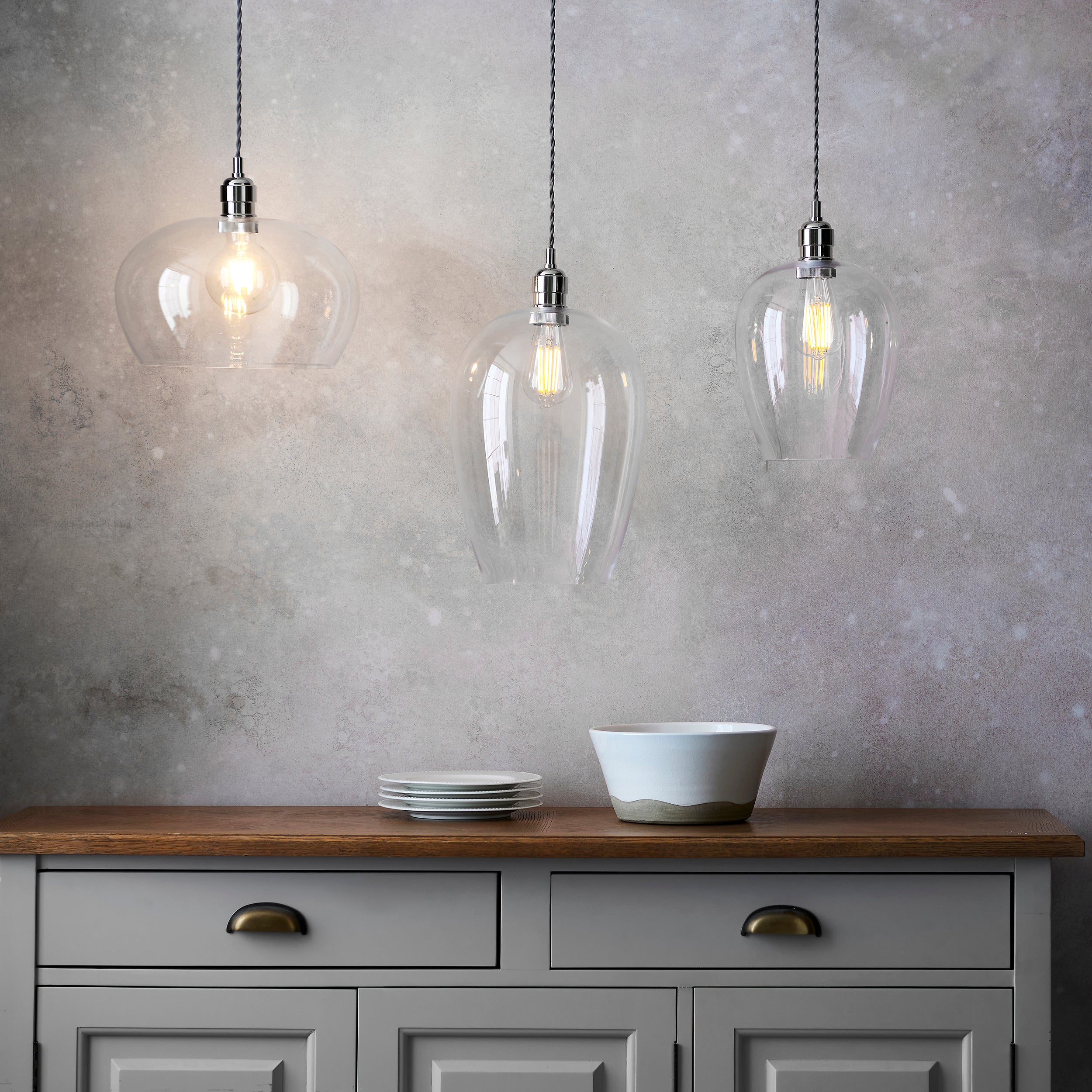 Utopia Walton Large Ceiling Pendant - Bright Nickel & Clear Glass