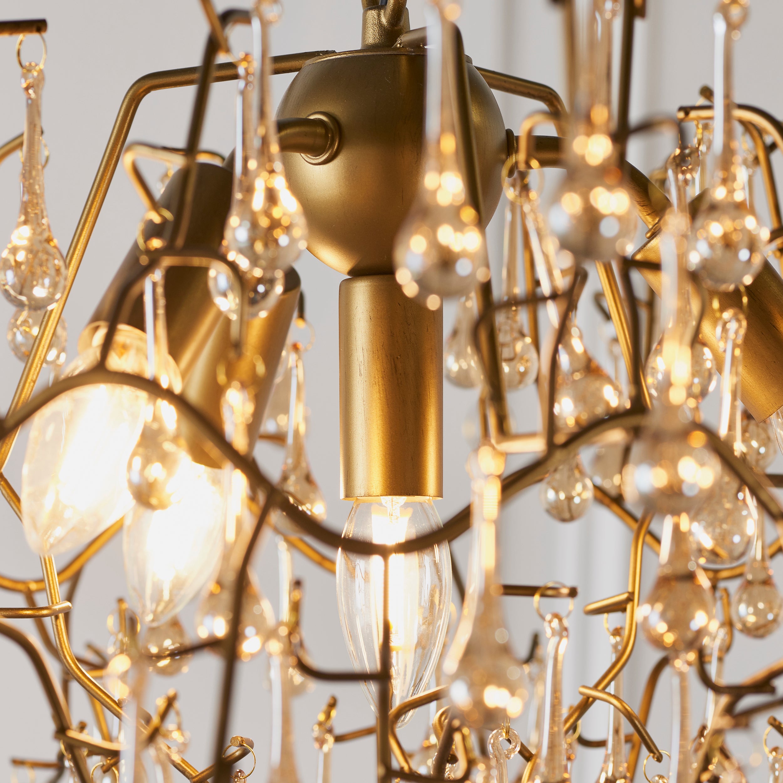 Utopia Drip 4 Light Pendant Chandelier - Aged Gold With Champagne Tinted Glass - 75cm Diameter