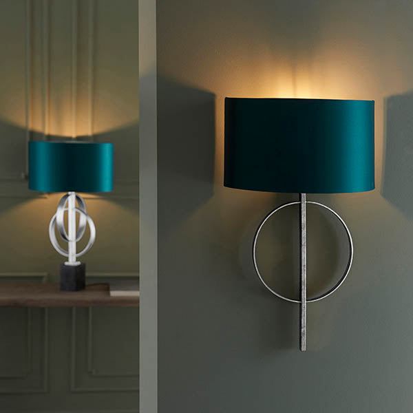 Utopia Interlink Wall Light - Antique Silver Leaf With Teal Shade