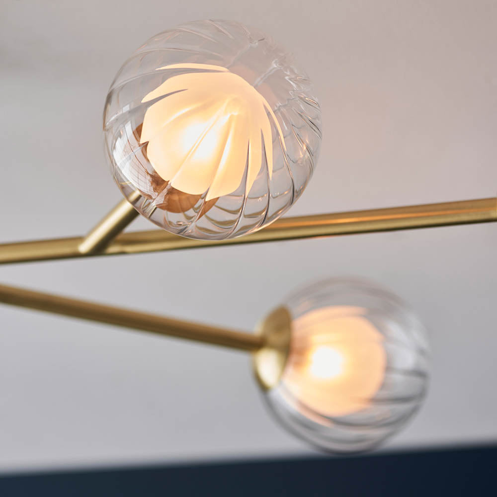 Utopia Matrix Round 6 Light Ceiling Semi Flush - Satin Brass & Glass