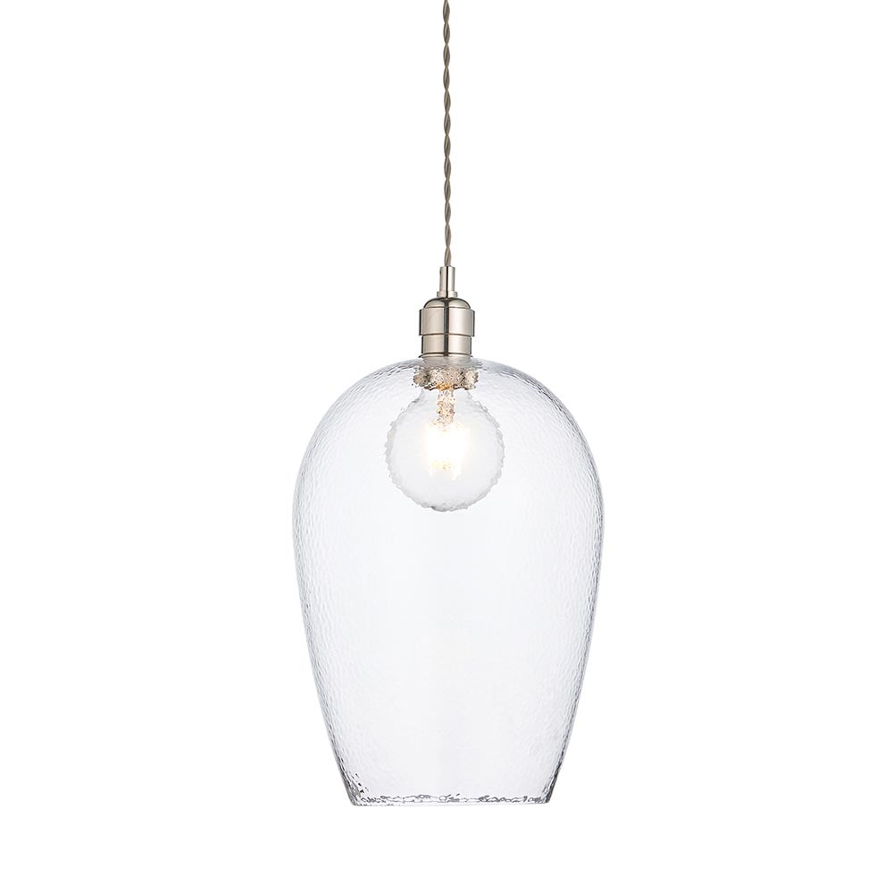 Utopia Finesse Medium Single Pendant - Bright Nickel Plate & Clear Hammered Glass