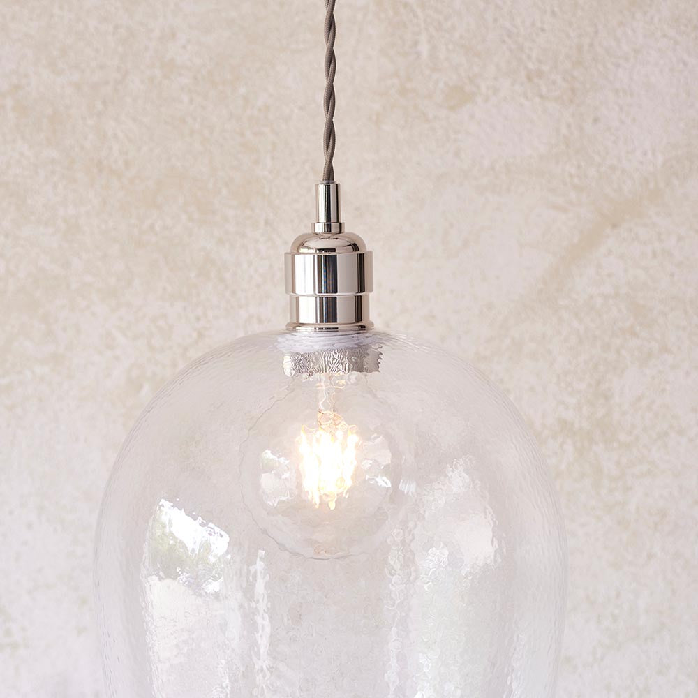 Utopia Finesse Medium Single Pendant - Bright Nickel Plate & Clear Hammered Glass