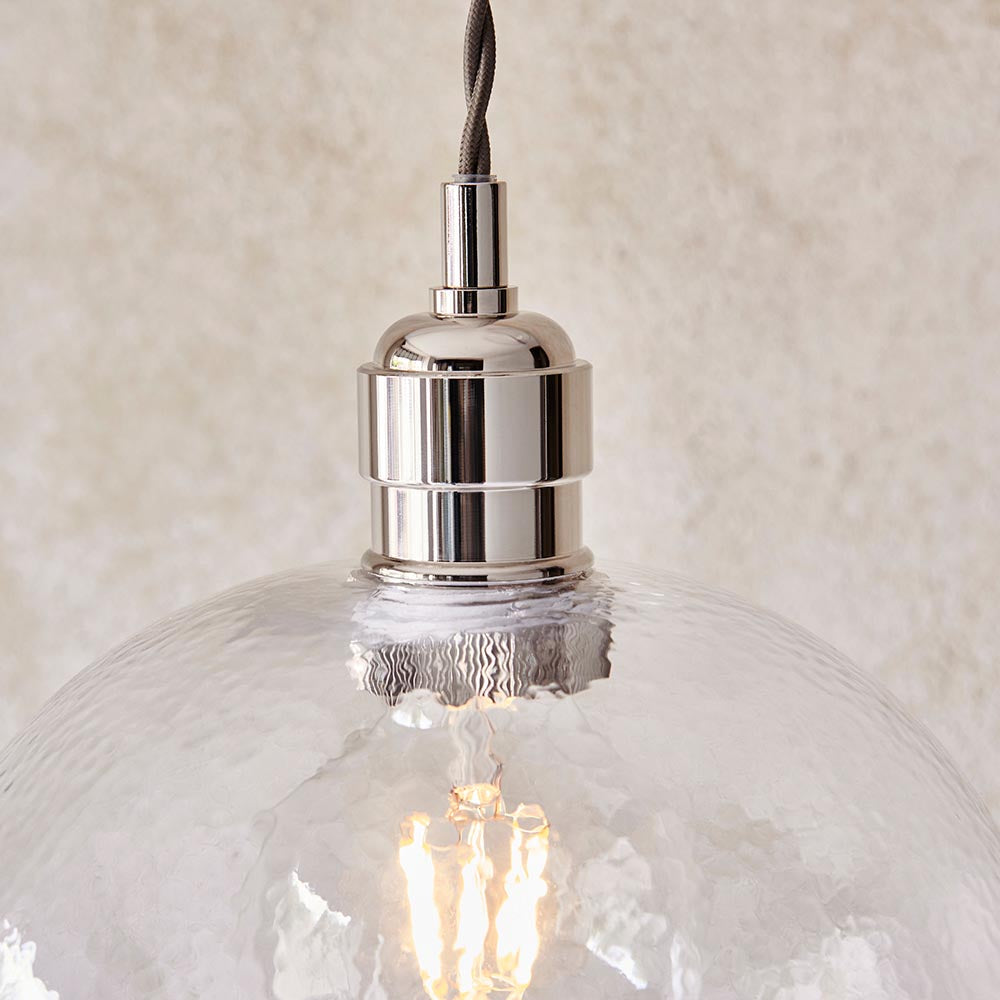 Utopia Finesse Medium Single Pendant - Bright Nickel Plate & Clear Hammered Glass