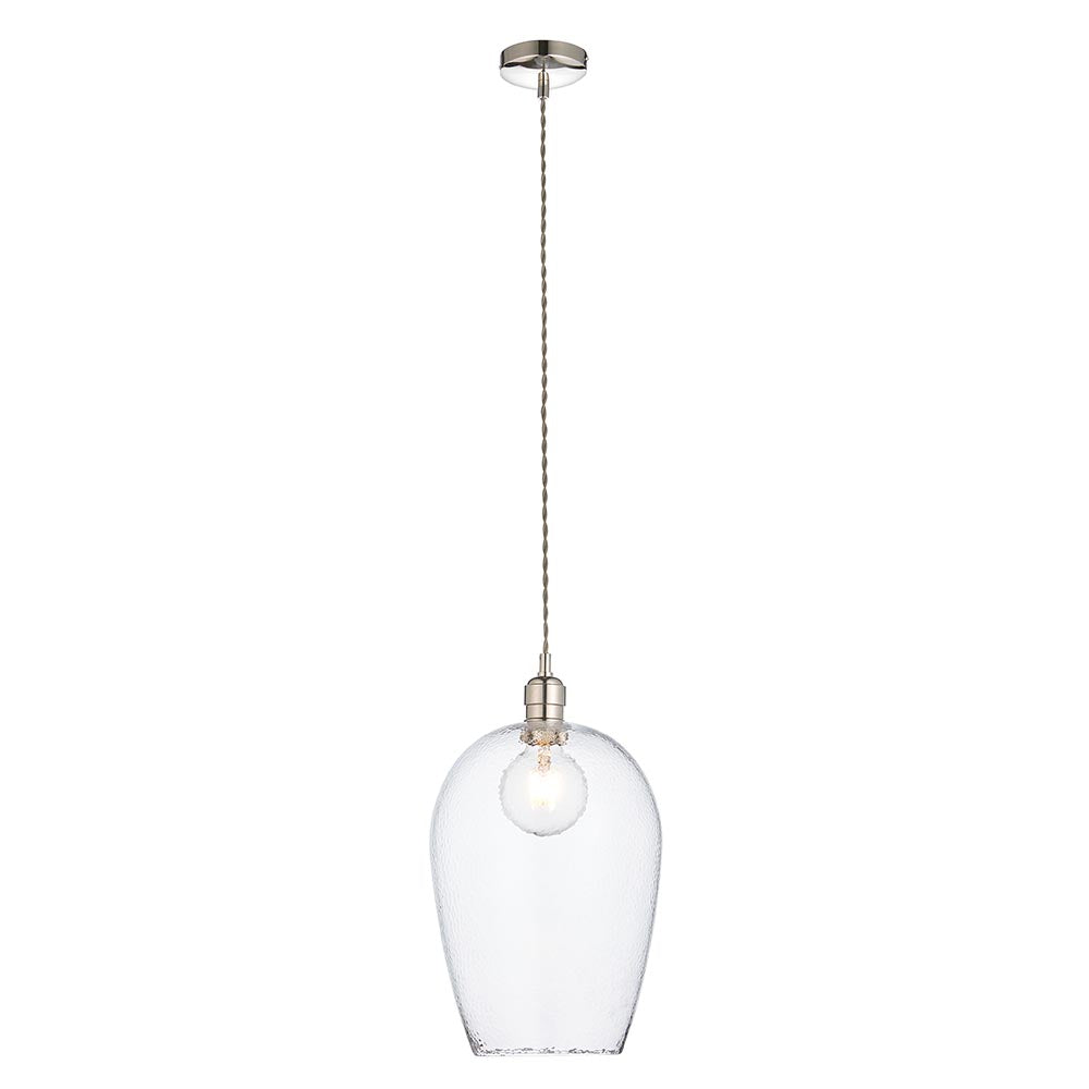 Utopia Finesse Medium Single Pendant - Bright Nickel Plate & Clear Hammered Glass