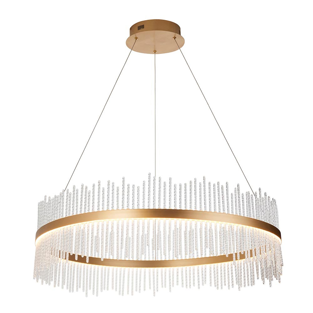 Utopia Twist Grand Pendant - Brushed Gold Plate & Clear Glass - 89cm Diameter