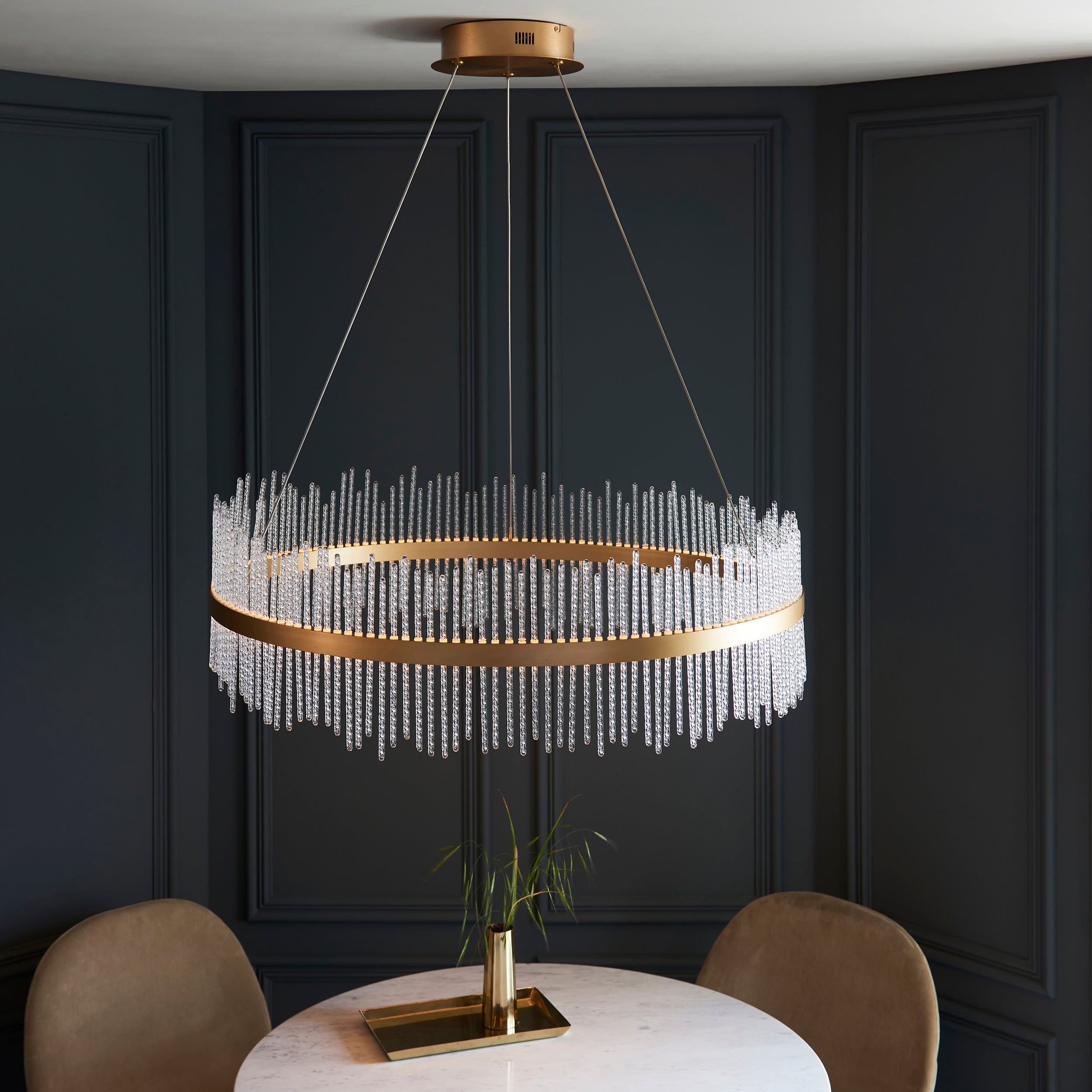 Utopia Twist Grand Pendant - Brushed Gold Plate & Clear Glass - 89cm Diameter