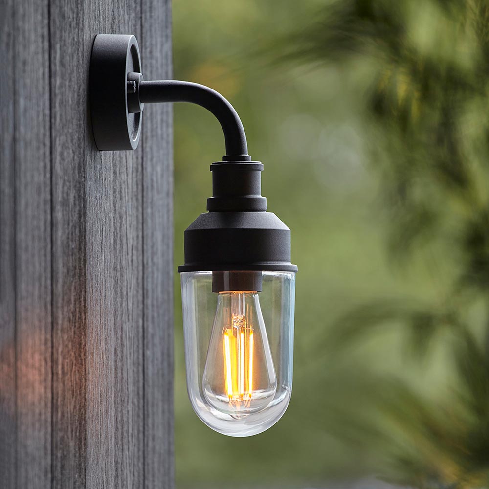 Utopia View Single Wall Light - Textured Black & Clear Glass