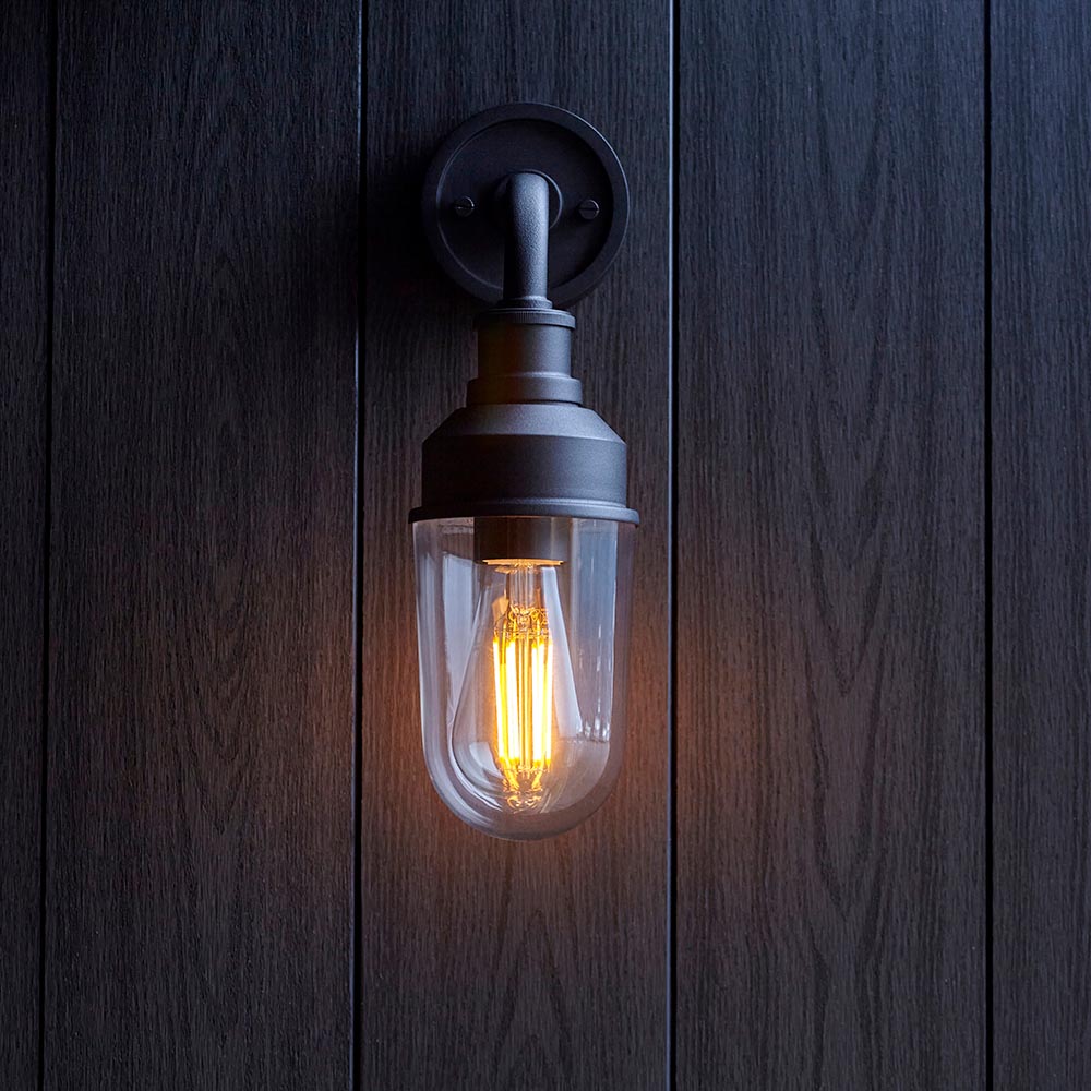 Utopia View Single Wall Light - Textured Black & Clear Glass