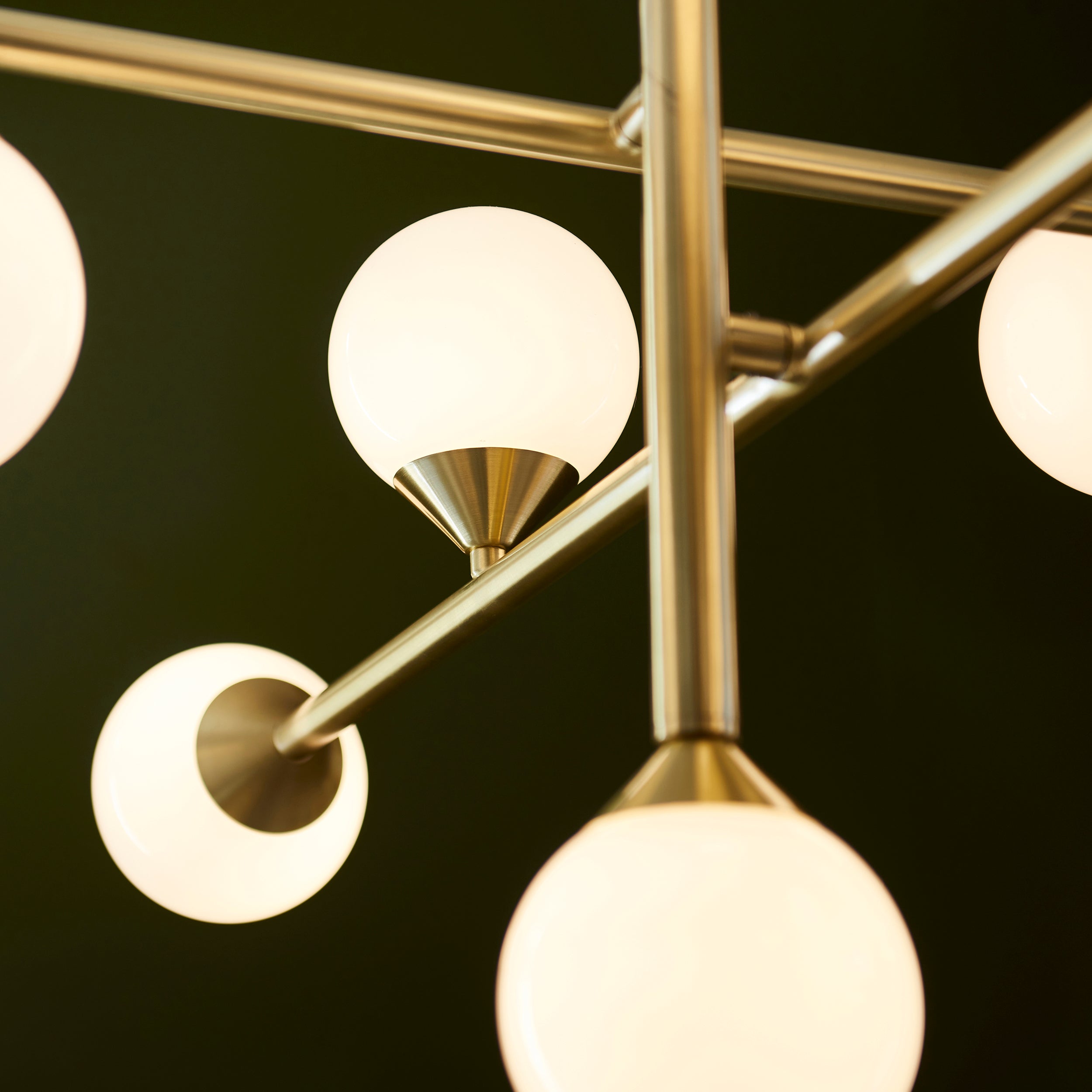 Utopia Lunar 10 Light Pendant - Satin Brushed Gold & Gloss White Glass