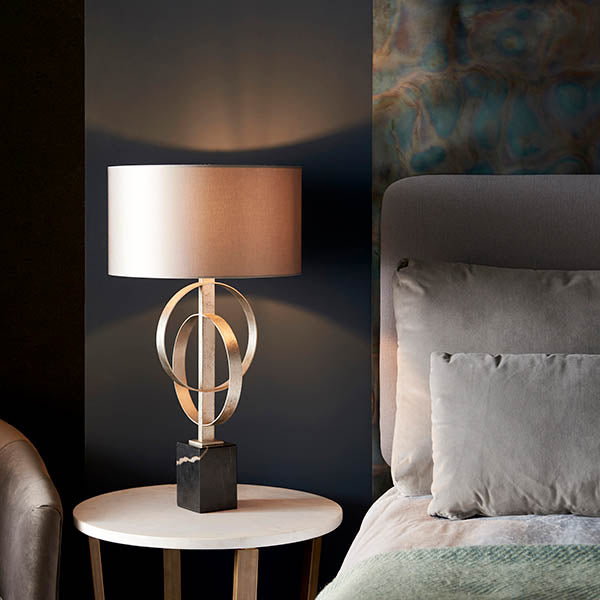 Utopia Interlink Table Lamp - Antique Silver Leaf With Mink Shade