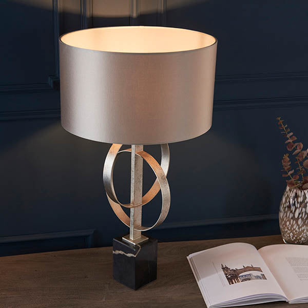 Utopia Interlink Table Lamp - Antique Silver Leaf With Mink Shade