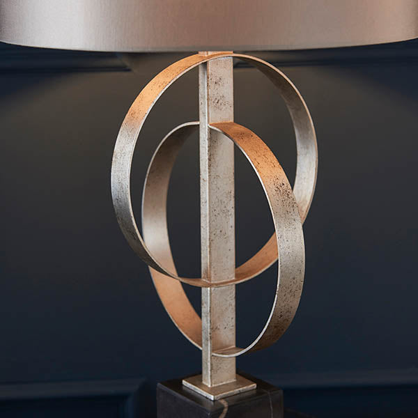 Utopia Interlink Table Lamp - Antique Silver Leaf With Mink Shade
