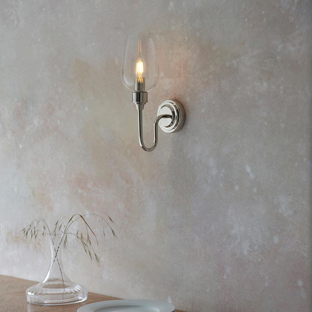 Utopia Walton Single Wall Light - Bright Nickel Plate & Clear Glass