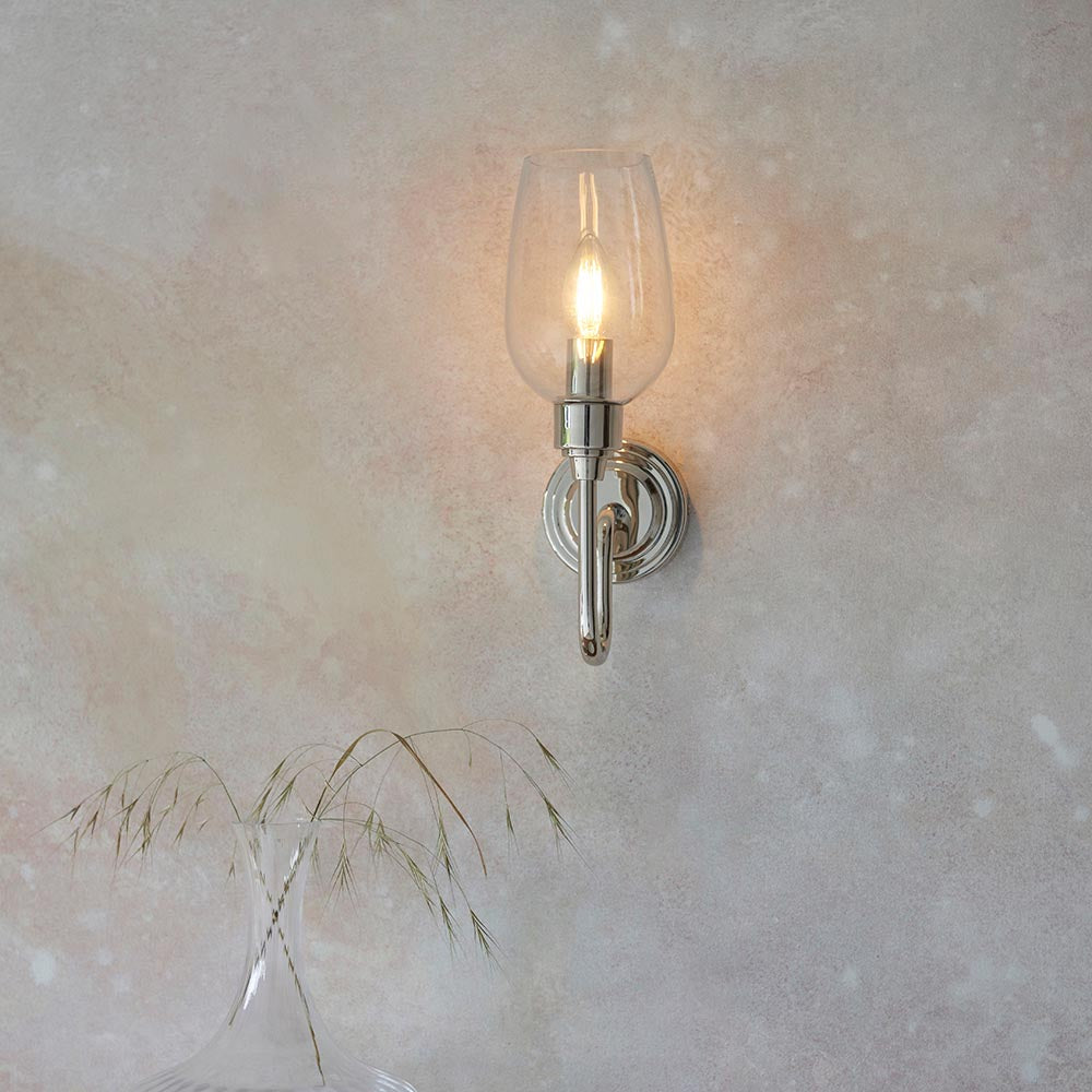 Utopia Walton Single Wall Light - Bright Nickel Plate & Clear Glass
