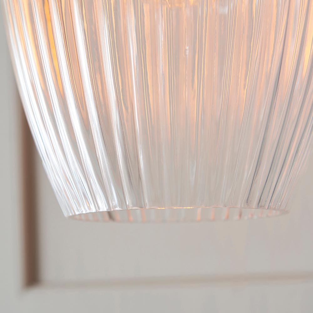 Utopia Finesse Small Single Pendant - Bright Nickel Plate & Clear Ribbed Glass