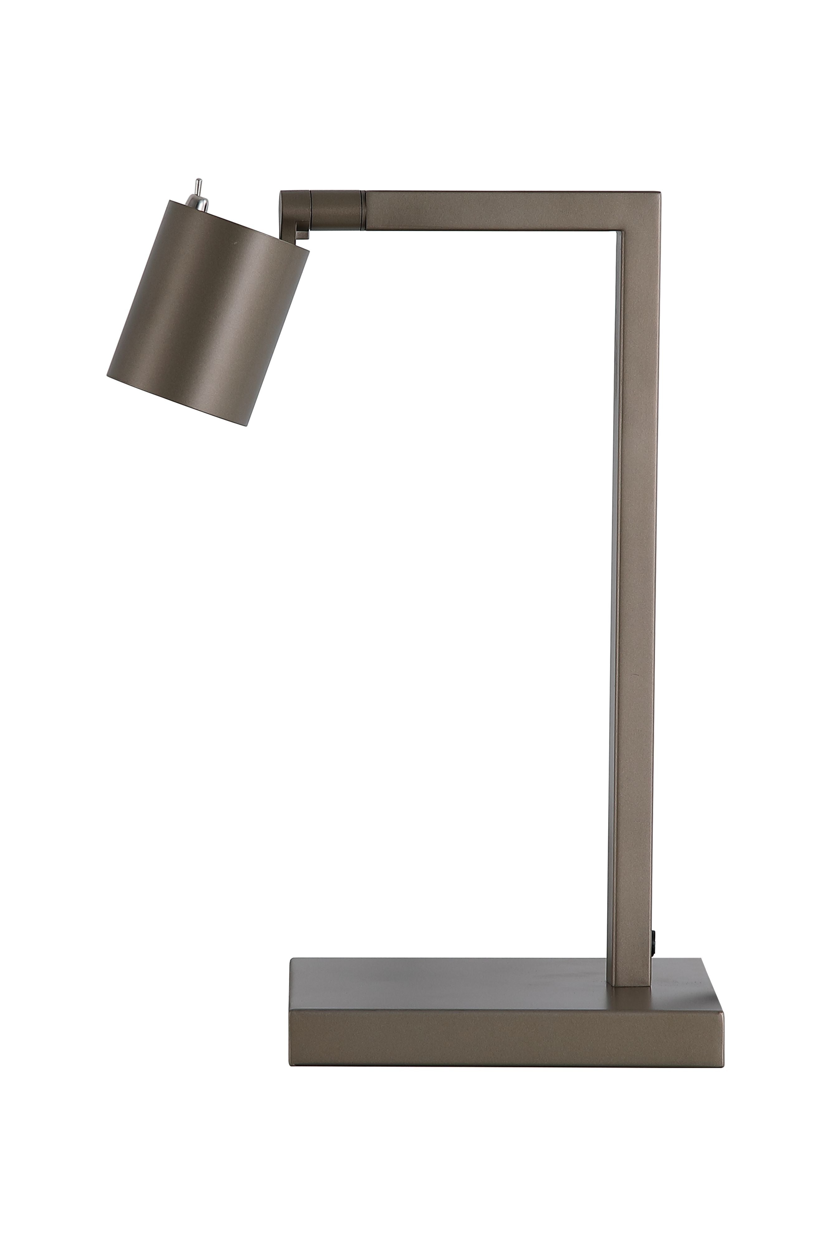 Office table lamp in a latte metal finish, shown from a second studio angle on a plain white background